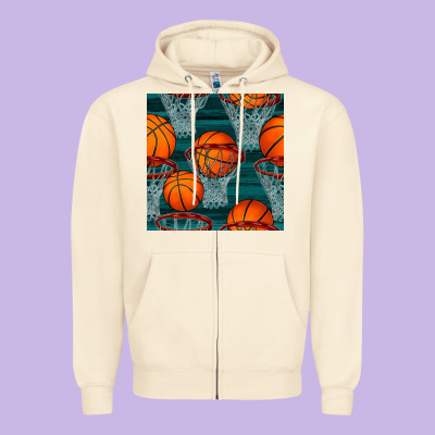 Basketball Hoop Seamless Pattern Zipper Hoodie Designed By Bundleandbundleshop