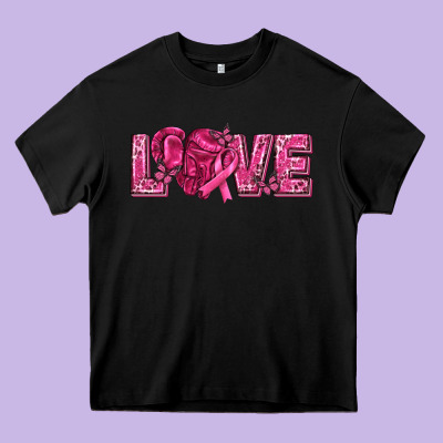 Breast Cancer Love Heavy Core Tee Designed By Texasbilliewilder