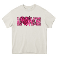Cream Breast Cancer Love Heavy Core Tee - texasbilliewilder