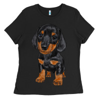 Black dachshund puppy Ladies Tee - RanaPortraitStore