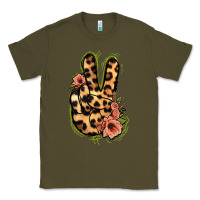 Army Green Leopard Floral Peace Sign Classic Tee - Jasminsmagicworld