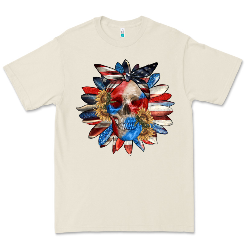 4th Of July Sunflower Skull 4th Of July Premium Tee by CowGirlArtShop | Teevron