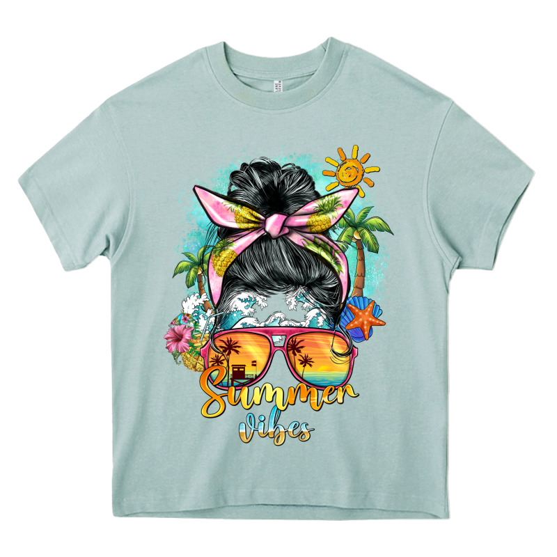 Summer Vibes Messy Bun Heavy Core Tee by BarkalooDesign | Teevron
