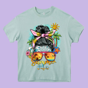 Summer Vibes Messy Bun Heavy Core Tee Designed By Barkaloodesign