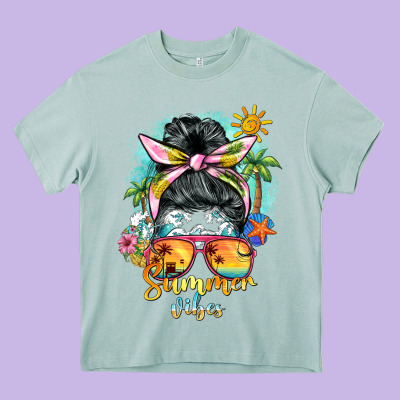Summer Vibes Messy Bun Heavy Core Tee Designed By Barkaloodesign
