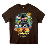 Chocolate Brown summer vibes messy bun Heavy Core Tee - BarkalooDesign