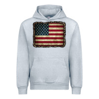 Heather Grey American Flag With Leopard Frame Urban Hoodie - CowCowDesign