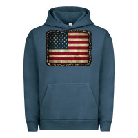 Pigment Midnight Navy American Flag With Leopard Frame Urban Hoodie - CowCowDesign