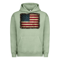 Pigment Oil Green American Flag With Leopard Frame Urban Hoodie - CowCowDesign