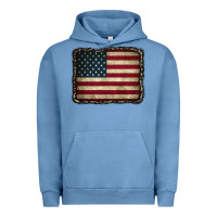Pigment Pebble Blue American Flag With Leopard Frame Urban Hoodie - CowCowDesign