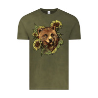 Vintage Olive bear head sunflowers Vintage Tee - NancyCooperArtShop