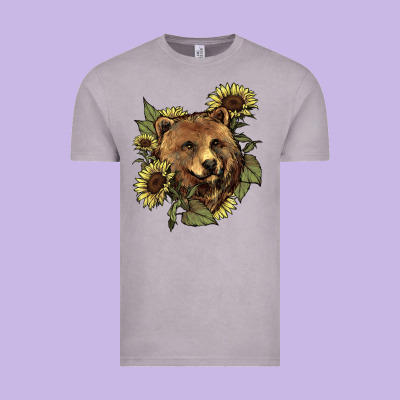 Bear Head Sunflowers Vintage Tee Designed By Nancycooperartshop
