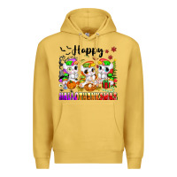 Antique Gold happy hallothanksmas unicorns Premium Hoodie - texasbilliewilder