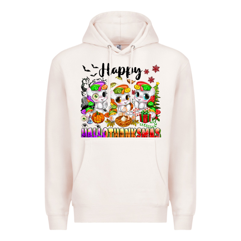 Happy Hallothanksmas Unicorns Premium Hoodie by texasbilliewilder | Teevron