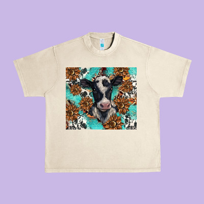 Western Black And White Cow Urban Heavy Tee Designed By Barkaloodesign