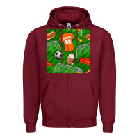 Burgundy soccer ball uniform and shoes seamless pattern Zipper Hoodie - BundleAndBundleShop