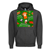 Charcoal Heather soccer ball uniform and shoes seamless pattern Zipper Hoodie - BundleAndBundleShop