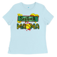 Baby Blue softball mama with leopard Ladies Tee - Zillion Design Studio