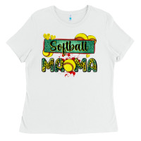 White softball mama with leopard Ladies Tee - Zillion Design Studio