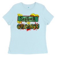 Baby Blue softball granny with leopard Ladies Tee - Zillion Design Studio