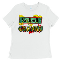 White softball granny with leopard Ladies Tee - Zillion Design Studio