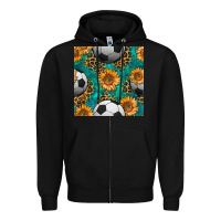 Black soccer balls and sunflowers with leopard and gemstone seamless pattern Zipper Hoodie - BundleAndBundleShop