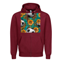 Burgundy soccer balls and sunflowers with leopard and gemstone seamless pattern Zipper Hoodie - BundleAndBundleShop