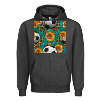 Charcoal Heather soccer balls and sunflowers with leopard and gemstone seamless pattern Zipper Hoodie - BundleAndBundleShop
