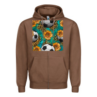 Chestnut soccer balls and sunflowers with leopard and gemstone seamless pattern Zipper Hoodie - BundleAndBundleShop