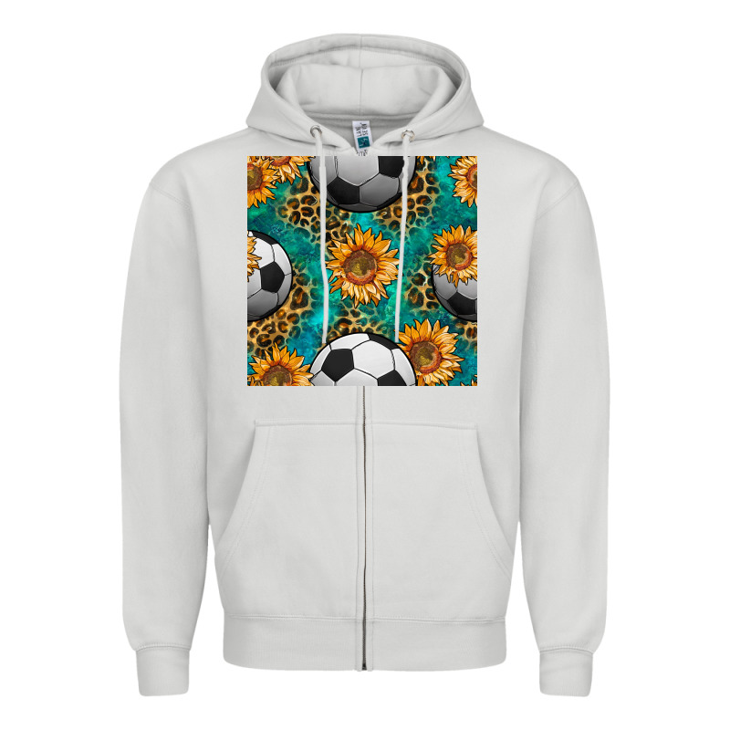 Soccer Balls And Sunflowers With Leopard And Gemstone Seamless Pattern Zipper Hoodie by BundleAndBundleShop | Teevron