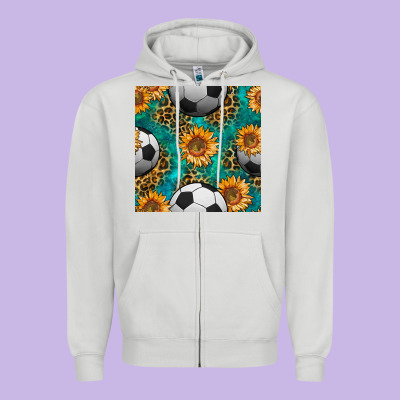 Soccer Balls And Sunflowers With Leopard And Gemstone Seamless Pattern Zipper Hoodie Designed By Bundleandbundleshop