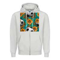 Dove Grey soccer balls and sunflowers with leopard and gemstone seamless pattern Zipper Hoodie - BundleAndBundleShop