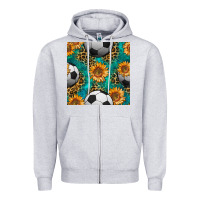 Heather Grey soccer balls and sunflowers with leopard and gemstone seamless pattern Zipper Hoodie - BundleAndBundleShop