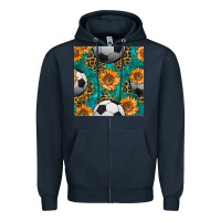 Navy soccer balls and sunflowers with leopard and gemstone seamless pattern Zipper Hoodie - BundleAndBundleShop