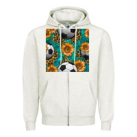 Oatmeal Heather soccer balls and sunflowers with leopard and gemstone seamless pattern Zipper Hoodie - BundleAndBundleShop