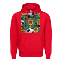 Red soccer balls and sunflowers with leopard and gemstone seamless pattern Zipper Hoodie - BundleAndBundleShop
