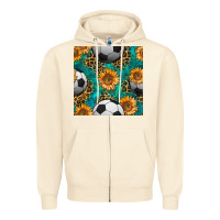 Sandshell soccer balls and sunflowers with leopard and gemstone seamless pattern Zipper Hoodie - BundleAndBundleShop
