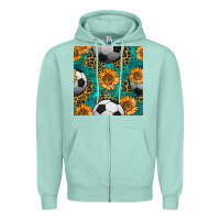 Seafoam soccer balls and sunflowers with leopard and gemstone seamless pattern Zipper Hoodie - BundleAndBundleShop