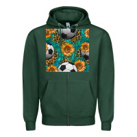 Sports Green soccer balls and sunflowers with leopard and gemstone seamless pattern Zipper Hoodie - BundleAndBundleShop