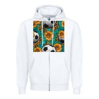 White soccer balls and sunflowers with leopard and gemstone seamless pattern Zipper Hoodie - BundleAndBundleShop