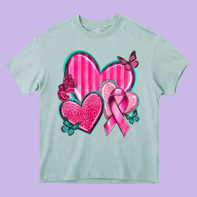 Breast Cancer Hearts Heavy Core Tee Designed By Texasbilliewilder