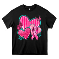 Black Breast Cancer Hearts Heavy Core Tee - texasbilliewilder