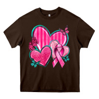 Chocolate Brown Breast Cancer Hearts Heavy Core Tee - texasbilliewilder