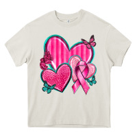 Cream Breast Cancer Hearts Heavy Core Tee - texasbilliewilder