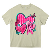 Mossy Breast Cancer Hearts Heavy Core Tee - texasbilliewilder