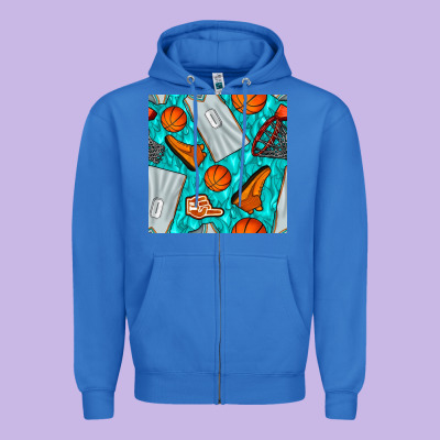 Basketball Uniform And Hoop Seamless Pattern Zipper Hoodie Designed By Bundleandbundleshop