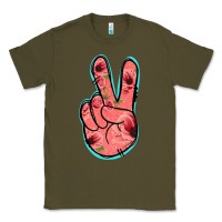 Army Green Pink Floral Glitter Peace Sign Classic Tee - Jasminsmagicworld