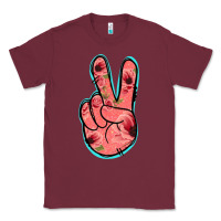 Burgundy Pink Floral Glitter Peace Sign Classic Tee - Jasminsmagicworld