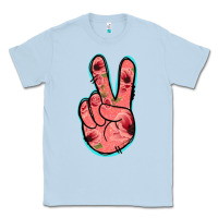 Dusty Blue Pink Floral Glitter Peace Sign Classic Tee - Jasminsmagicworld