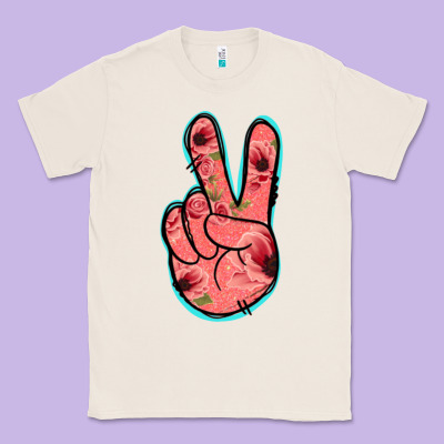 Pink Floral Glitter Peace Sign Classic Tee Designed By Jasminsmagicworld